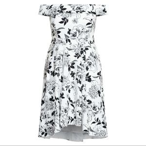 Flourish Off the Shoulder High-Low Midi Dress